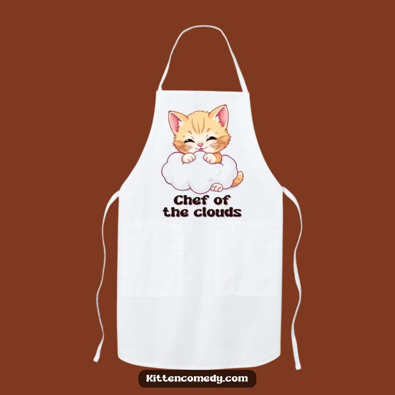 Funny Cheerful Kitten Cloud Apron, Whimsical Kitchen Fun