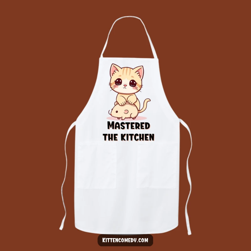 Funny Kawaii Kitten Apron: Playful Cat Cooking, Toy Mouse Fun, Kitchen Gift!