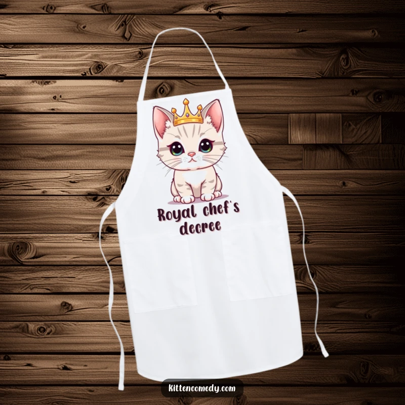 Funny Kawaii Kitten Crown Apron: A proud kitten with a crown, making a regal funny gift for cooks.