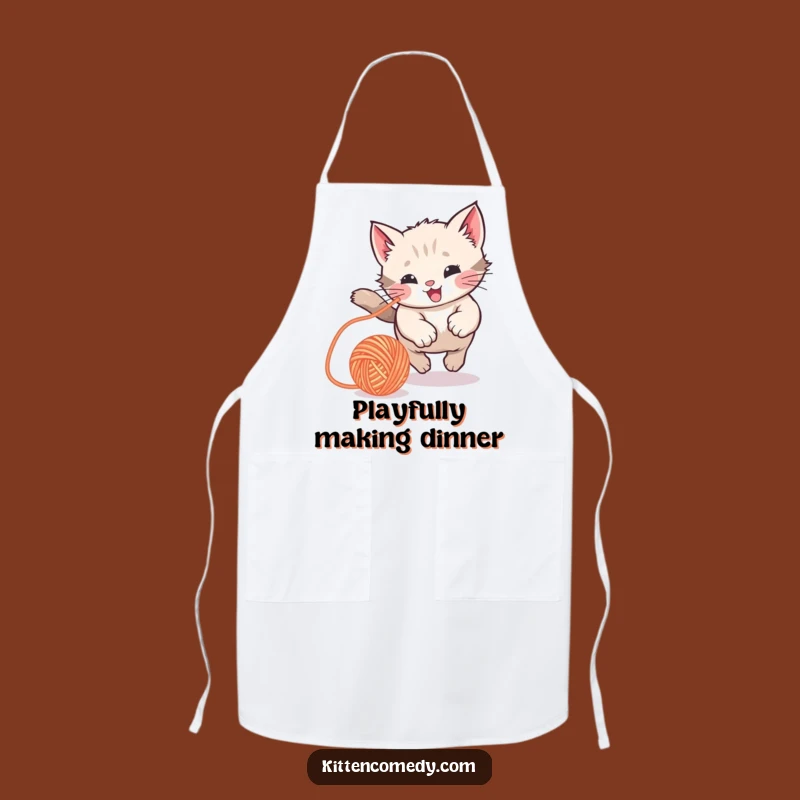 Funny Kawaii Kitten Yarn Ball Apron: Playful Kitchen Humor