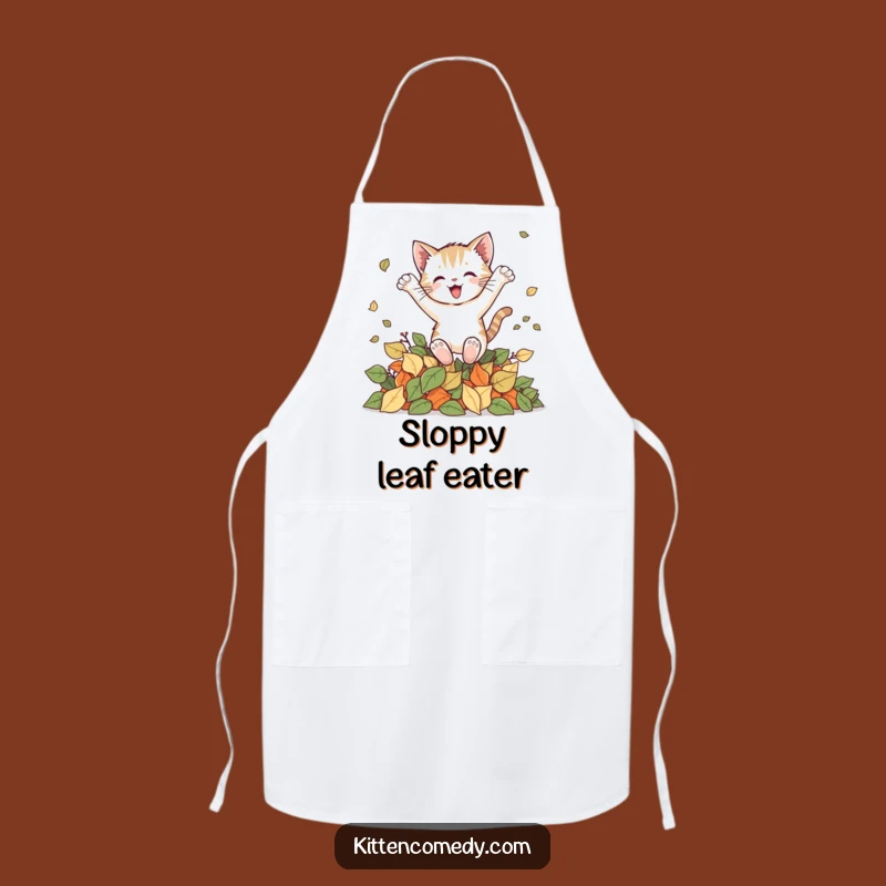 Funny Kitten Leaf Leap Apron: Joyful Chef's Cat Gift for Autumn