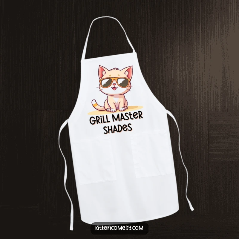 Funny Sunglasses Kitten Apron: A cool kitten in sunglasses sunbathing, a great funny gift for cooks.