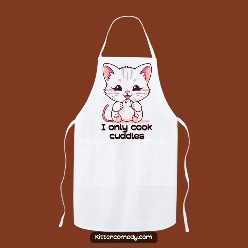 Funny Kawaii Kitten Apron - Chef's Happy Meow with Mouse Toy Kitchen Gift