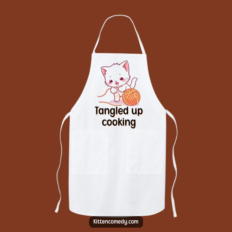 Funny Kawaii Kitten Yarn Ball Apron - Playful Feline Chef for Kitchen Fun Gift