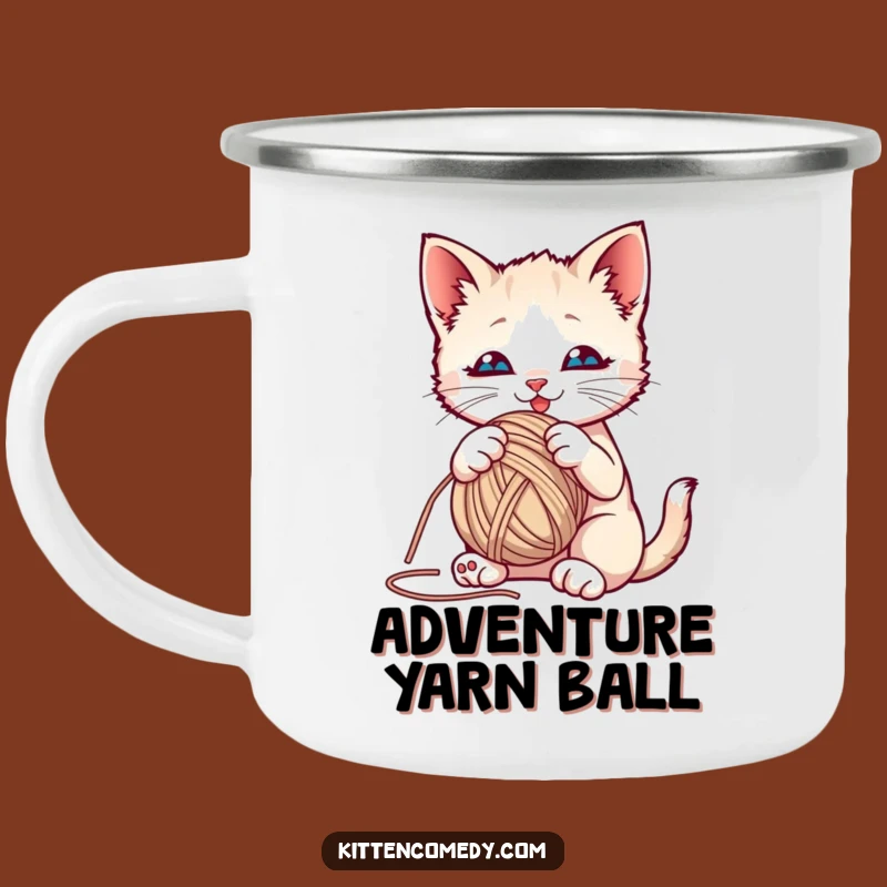 Funny Kitten Yarn Ball Camping Mug: Playful Cat Outdoor Cup, Hilarious Feline Gift