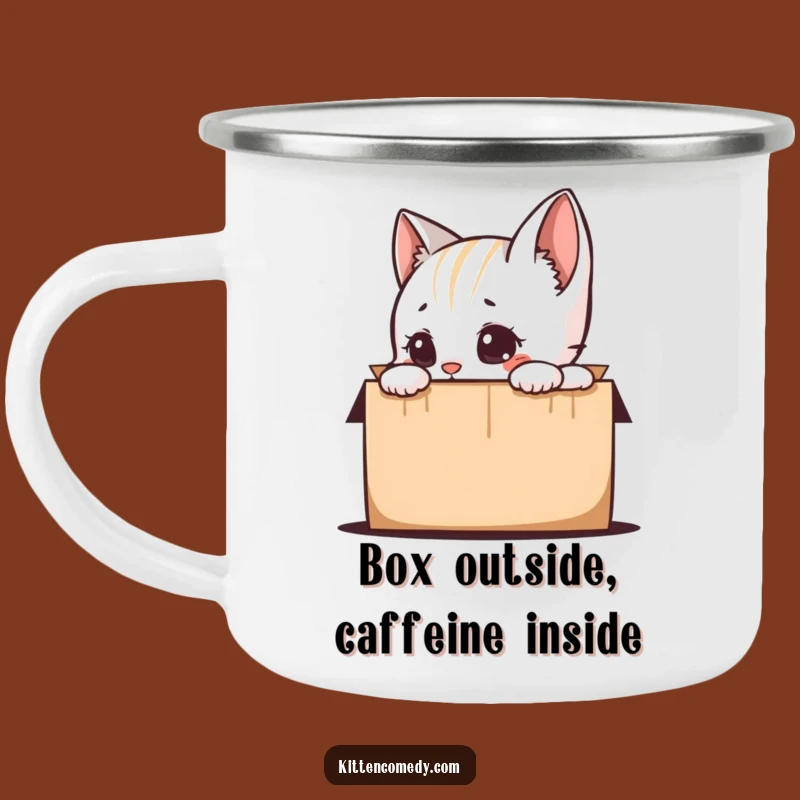 Funny Kitten Peeking in Box Camping Mug - Adventure Ready & Humorous