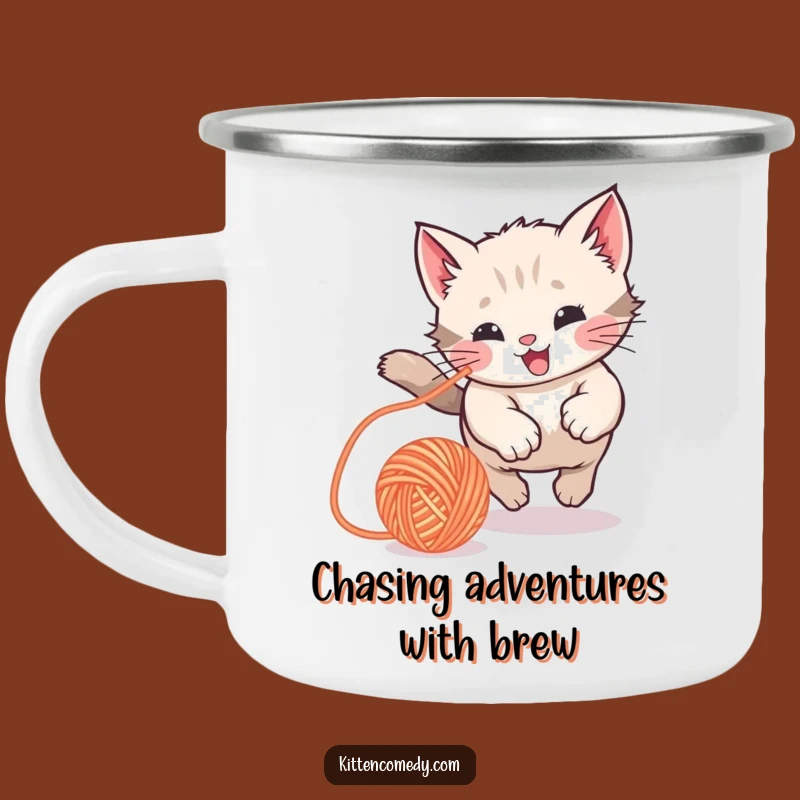 Funny Kawaii Kitten Yarn Ball Camping Mug: Playful Outdoor Fun