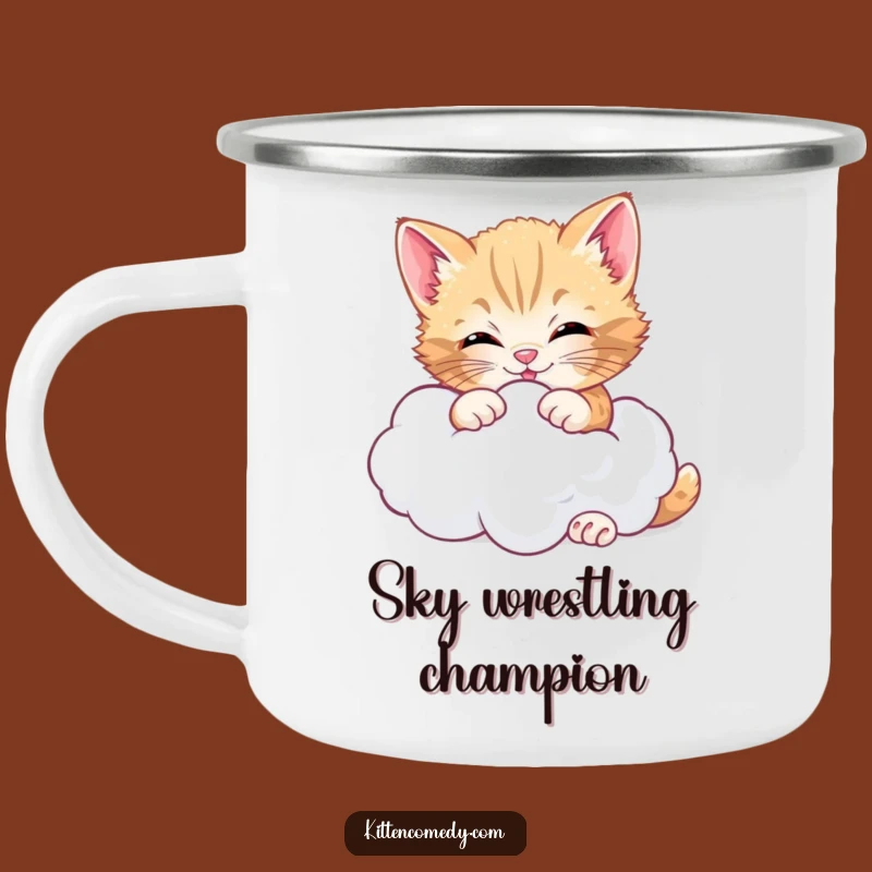 Funny Cheerful Kitten Cloud Camping Mug, Adventure in Every Sip