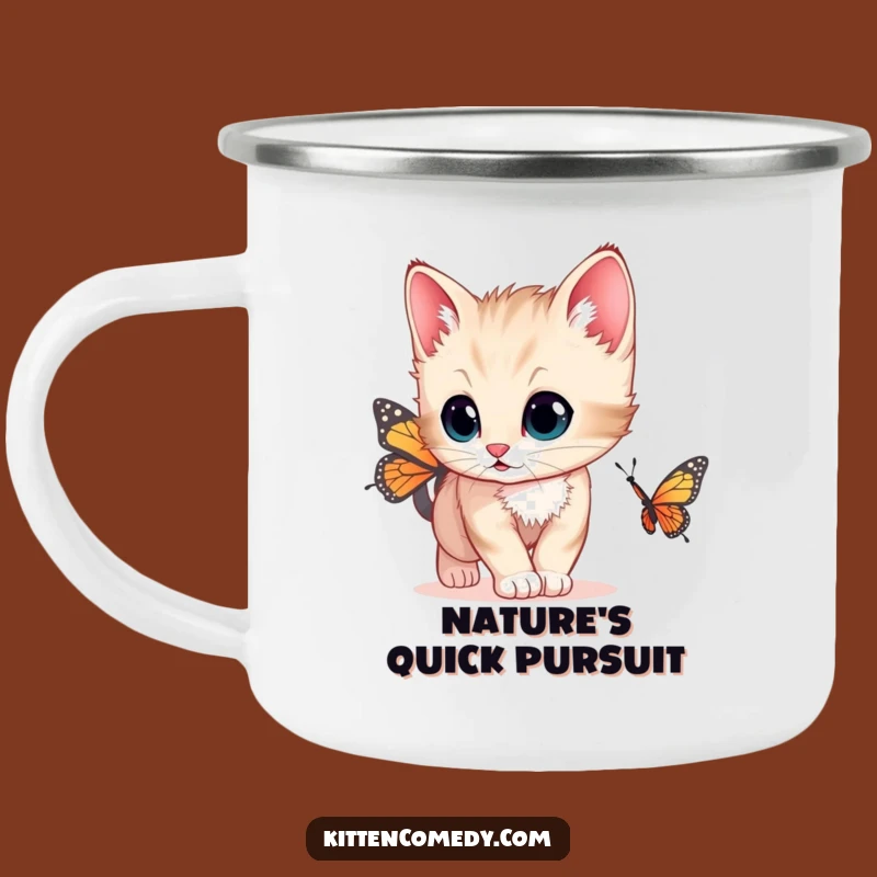Funny Curious Kitten Enamel Mug - Wide Eyes Camp Cup