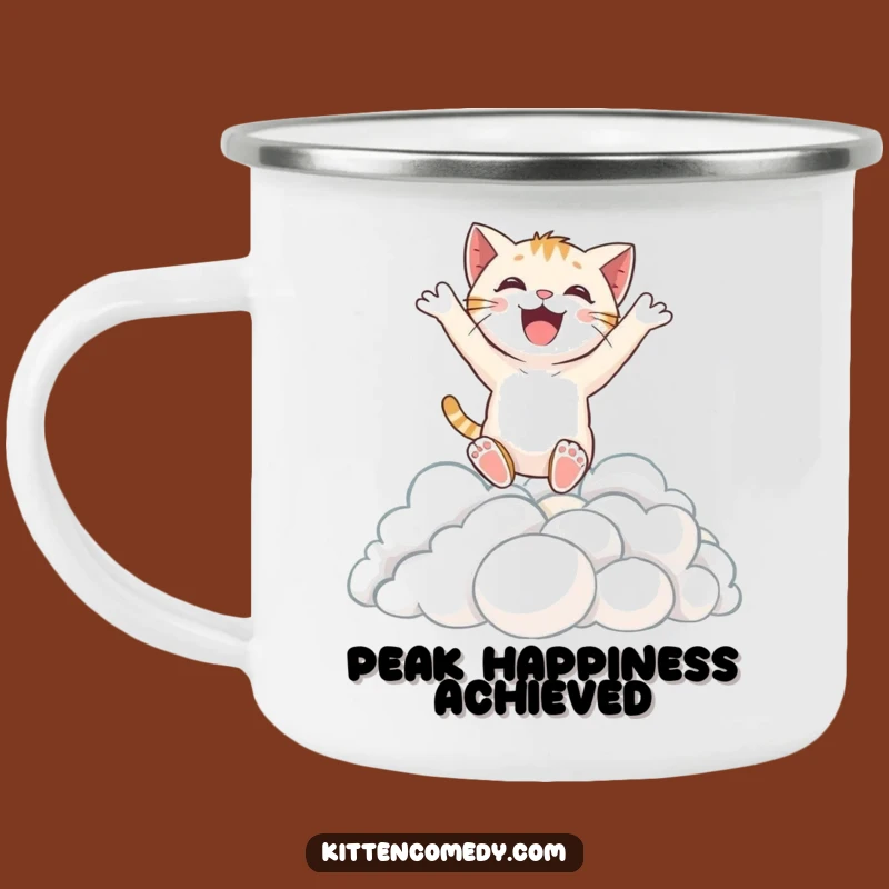 Funny Excited Kitten Camping Mug for Adventurous Sips and Cloud-Like Comfort