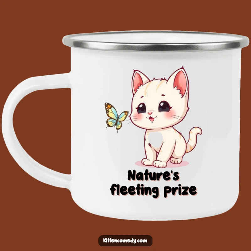 Funny Kawaii Kitten Butterfly Chase Camping Mug: Adventure & Amusement!