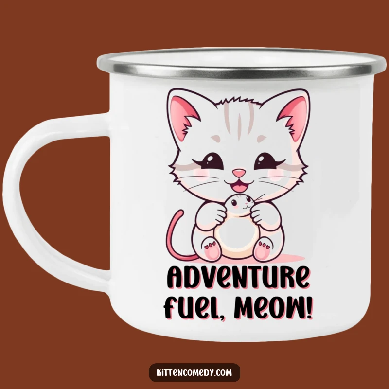 Funny Kawaii Kitten Camping Mug - Durable Meow & Mouse Toy Outdoor Gift