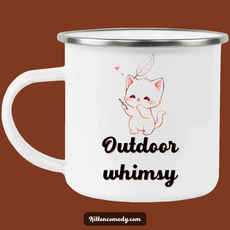 Funny Kawaii Kitten Feather Batting Camping Mug - Playful Feline Pal for Outdoor Fun Gift