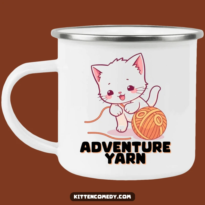 Funny Kawaii Kitten Yarn Ball Camping Mug - Playful Feline Pal for Outdoor Fun Gift