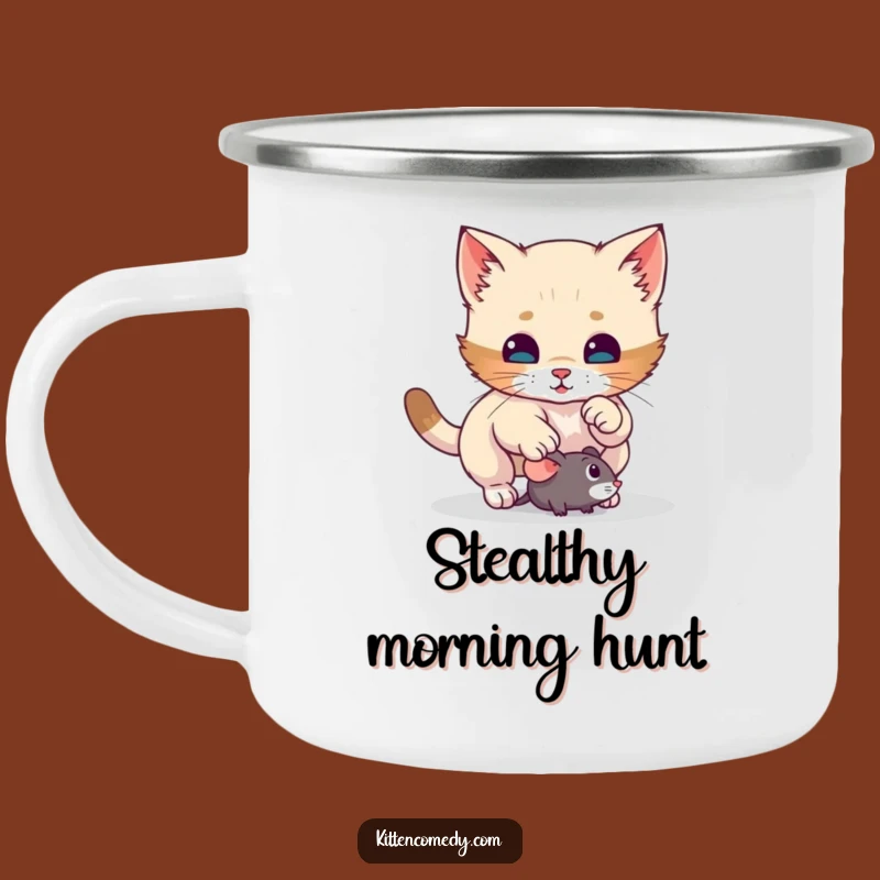 Funny Kitten Pounce Camping Mug: Durable and Hilarious Outdoor Cat Gift