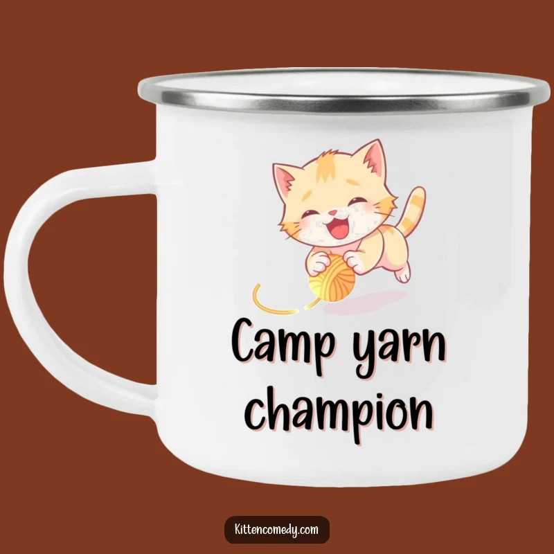 Funny Kitten Yarn Chase Camping Mug: Adventure Ready & Humorous Cat Gift