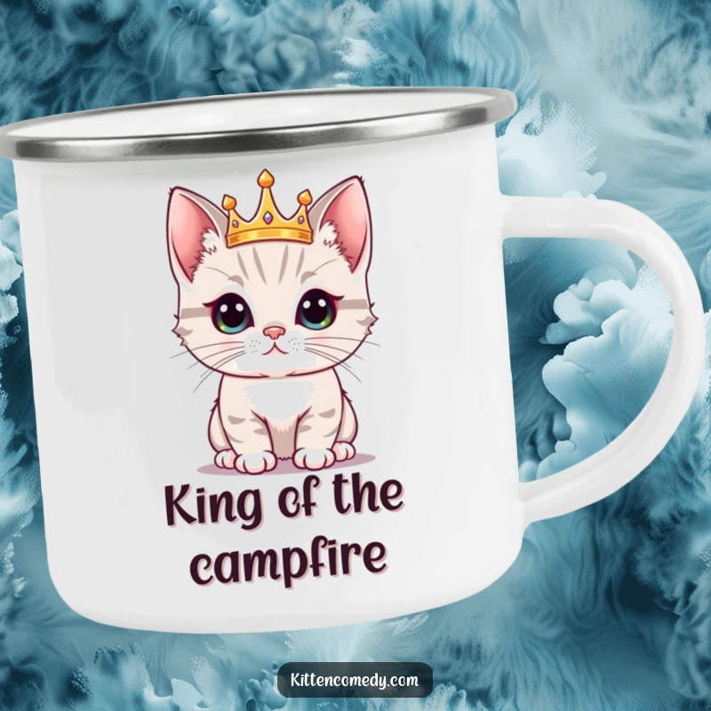 Funny Kawaii Kitten Crown Camping Mug: A proud kitten with a crown, ideal for regal funny gifts.