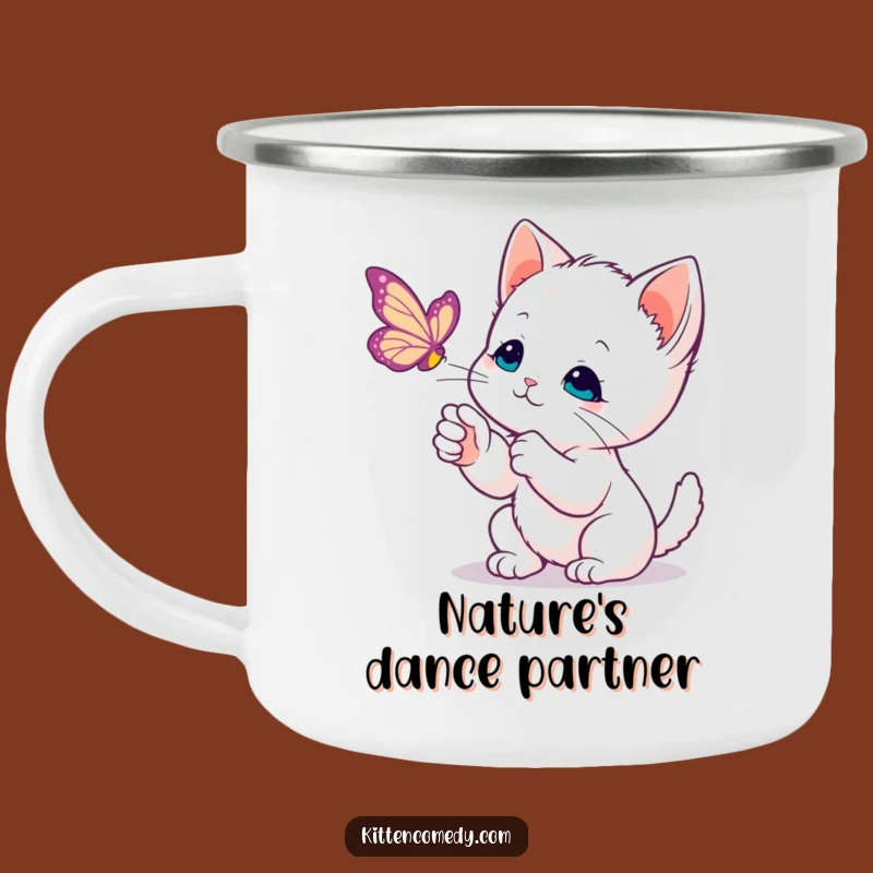 Funny Kawaii Kitten Butterfly Camping Mug: Outdoor Gentle Cat Gift