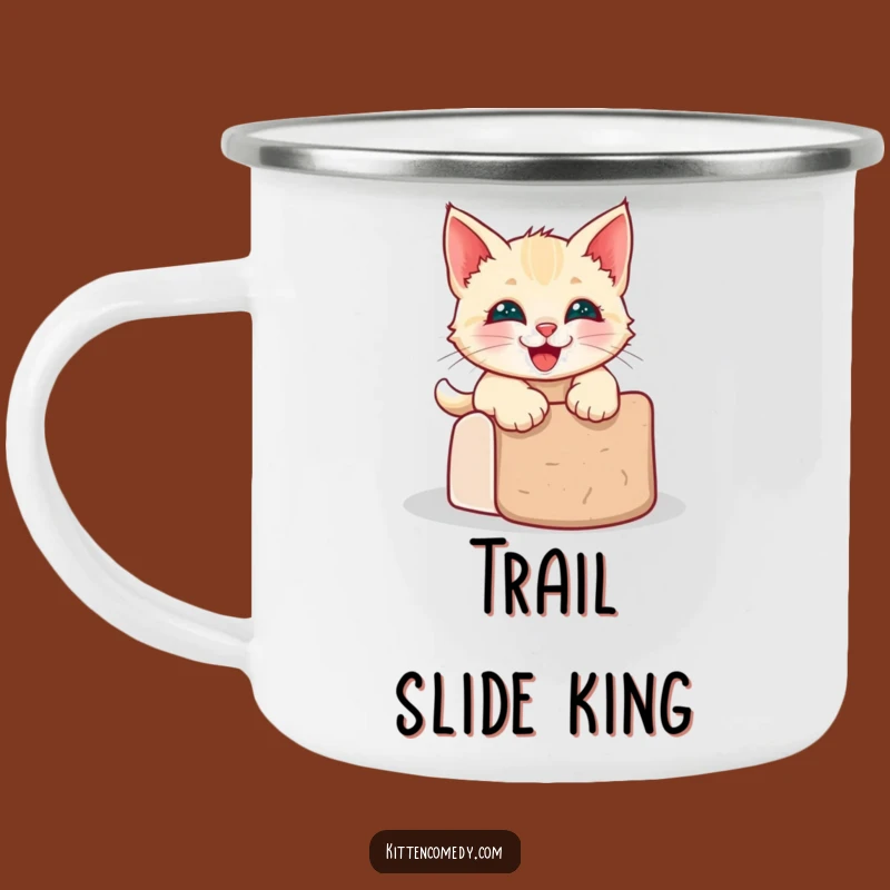 Funny Kawaii Kitten Grinning Slide Enamel Camping Mug - Joyful Outdoor Gift
