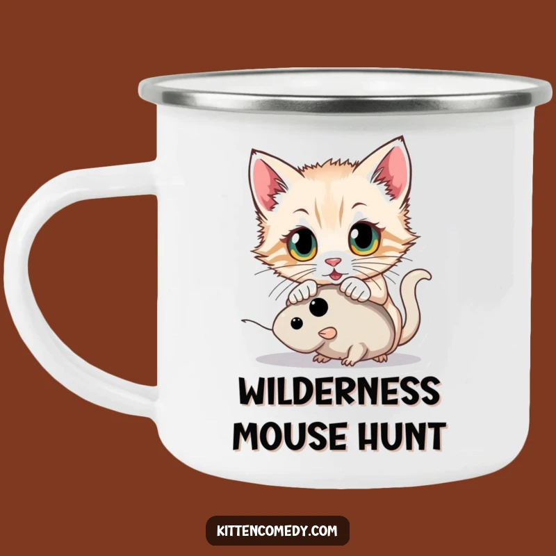 Funny Kitten Pouncing Camping Mug: Hunter Outdoor Cup, Hilarious Wide Eyes Gift