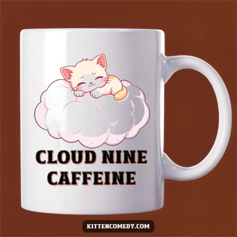 Dreamy mornings await! This funny kitten mug features a napping kitten on a fluffy cloud. Perfect for anyone who loves cats and comfort.