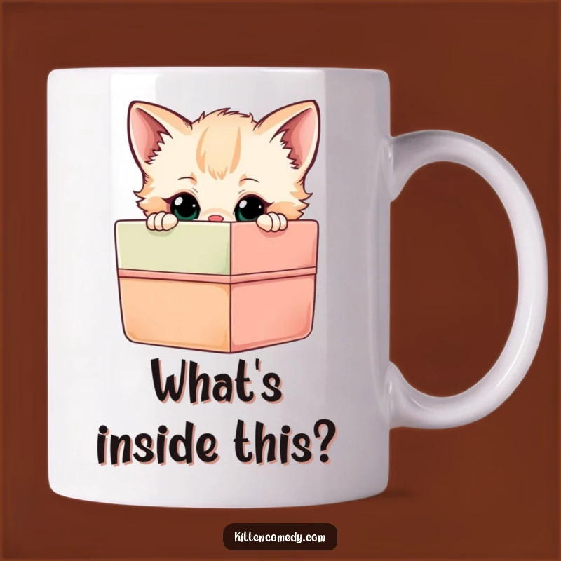 Funny Curious Kitten Gift Box Mug - Adorable & Humorous Surprise Lover Gift
