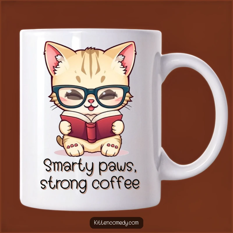 Funny Giggling Kitten Bookworm Mug for Smarty-Pants and Book Lovers