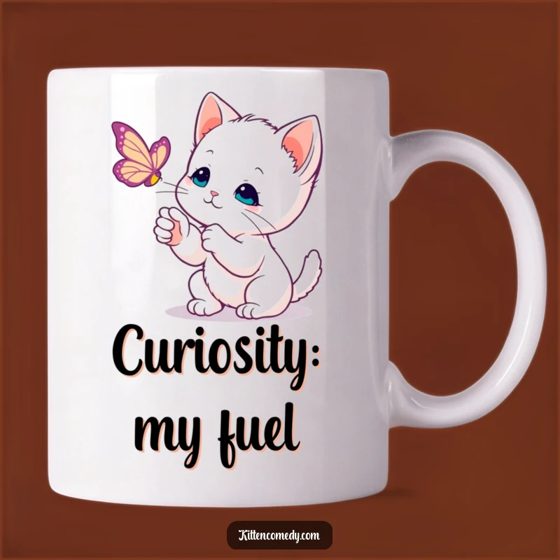 Funny Kawaii Kitten Butterfly Mug: Gentle & Curious Cat Lover Gift