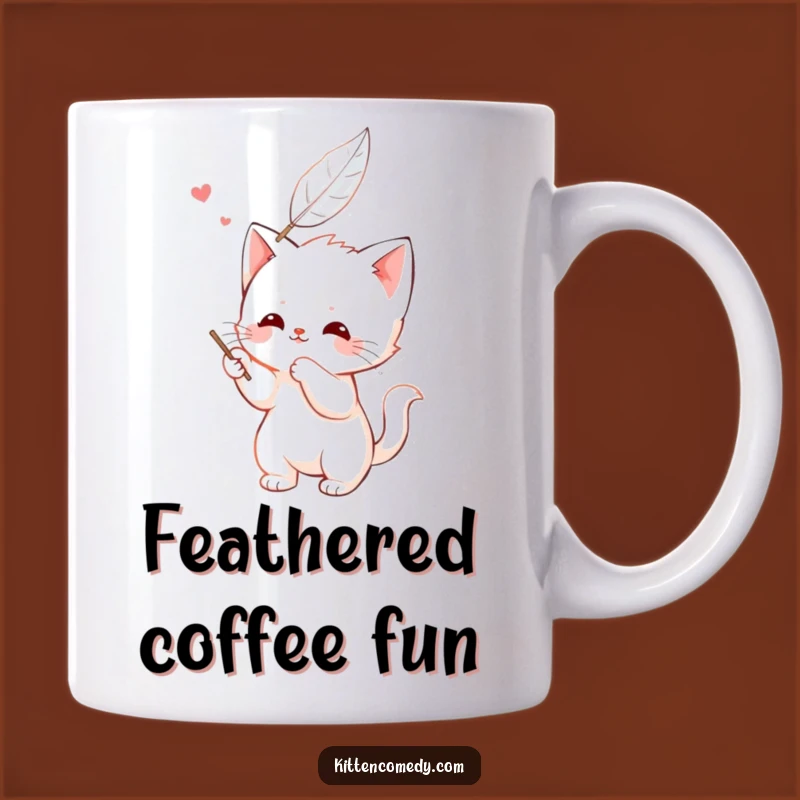 Funny Kawaii Kitten Feather Batting Mug - Playful Feline Friend Chasing Fun Gift