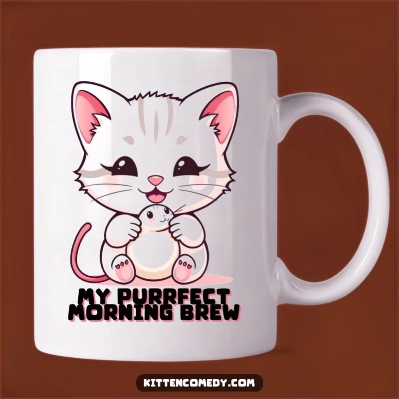 Funny Kawaii Kitten Mouse Toy Mug - Adorable Happy Meow Gift for Cat Lovers