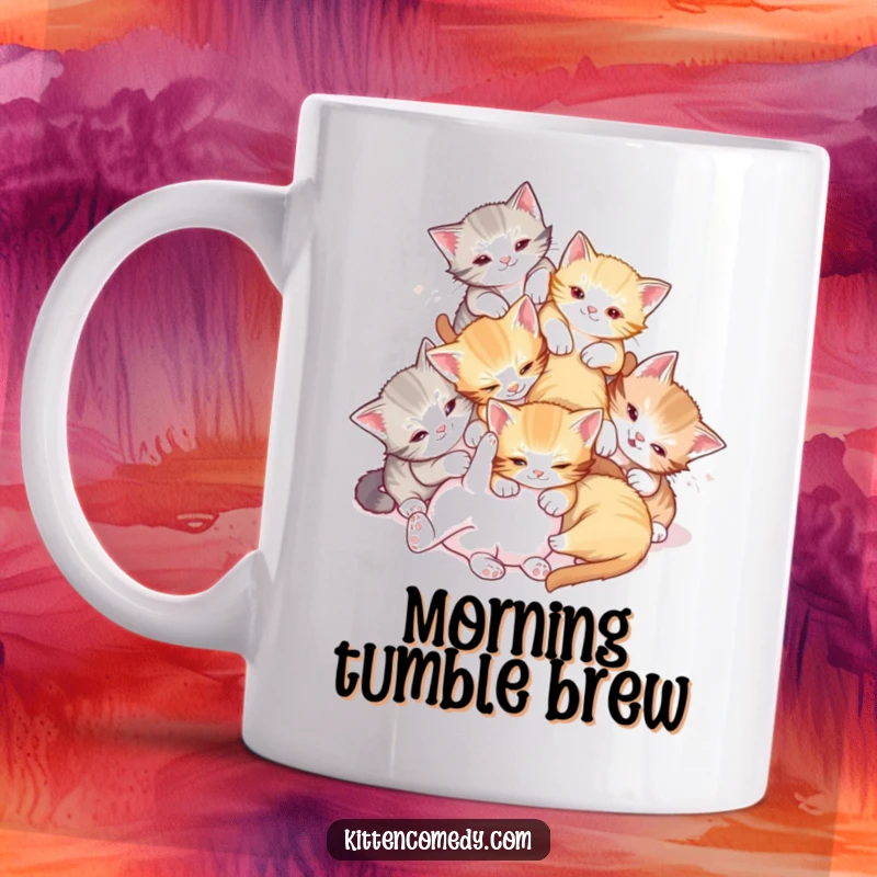 Funny Tumble Kittens Mug: A chaotic pile of kittens playfully tumbling over each other, a super cute funny gift.