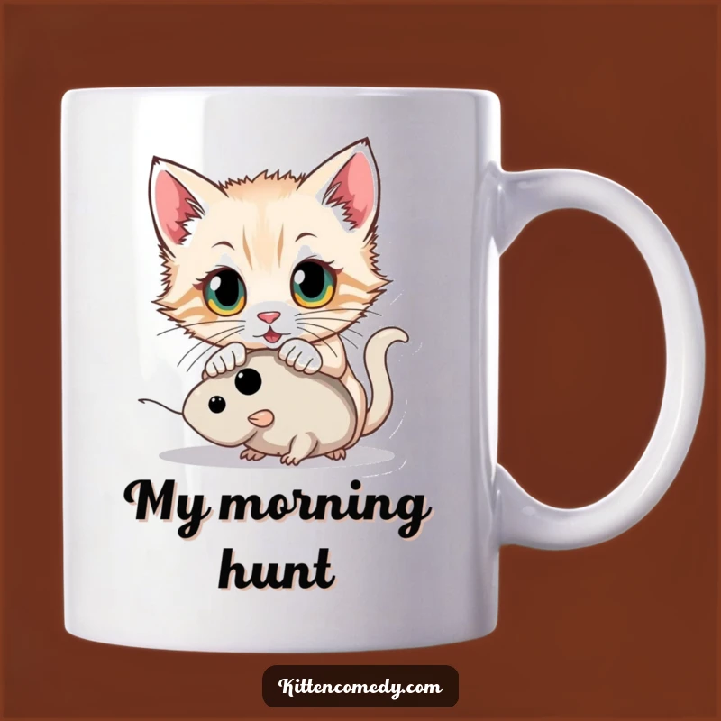Funny Kitten Pouncing Mug: Wide Eyes Mouse Hunt Gift, Hilarious Hunter Cup
