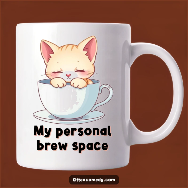 Enjoy your brew with this funny mug featuring a sleeping kitten in a teacup. It's the ultimate cozy companion, a perfect funny gift.