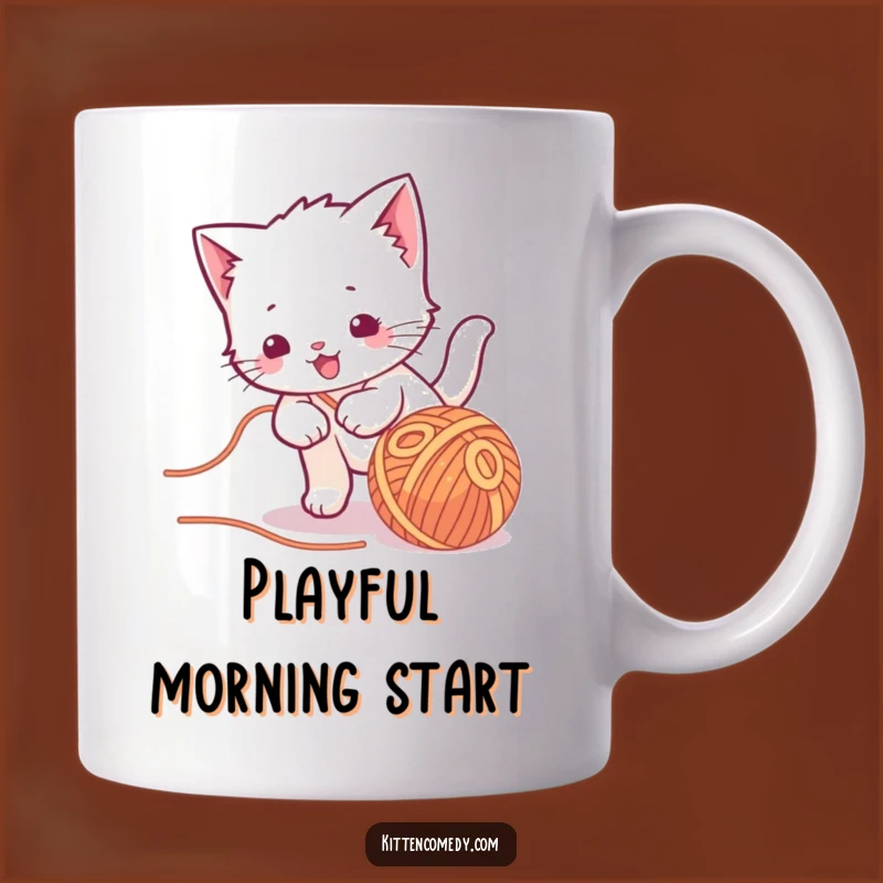 Funny Kawaii Kitten Yarn Ball Mug - Playful Feline Friend Chasing Fun Gift