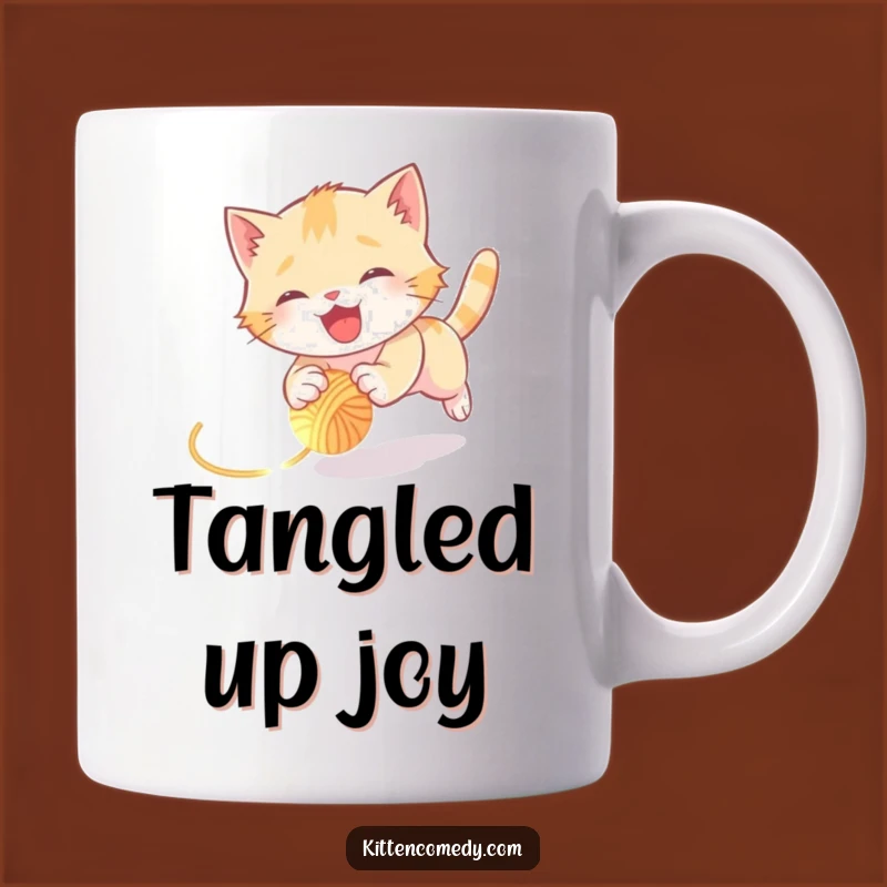Funny Kitten Chasing Yarn Mug: Joyful Cat Gift for Tumble-Loving Enthusiasts