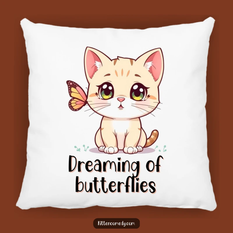 Soft Funny Kawaii Kitten Pillow: Cute Cat, Butterfly Comfort, Cozy Gift!