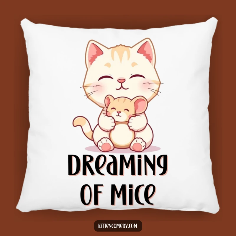 Add a touch of playful comfort to your home with this funny pillow featuring a kitten offering a toy mouse. Soft, snuggly, and incredibly cute.