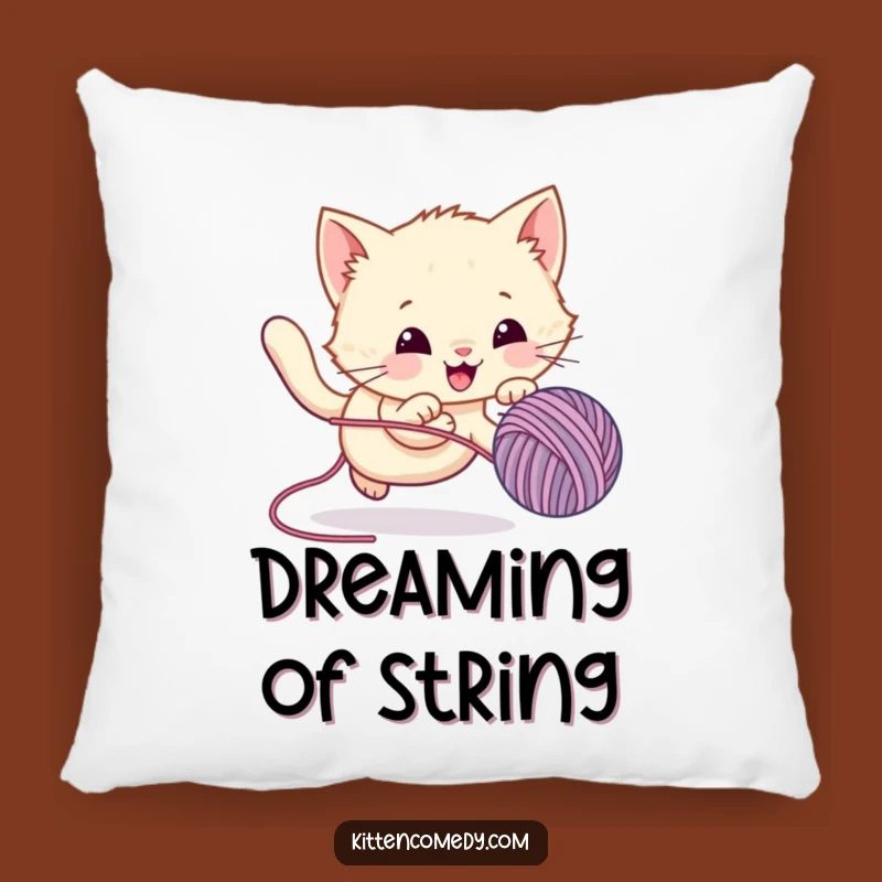 Cuddle up with cuteness! This funny pillow features a kawaii kitten in hot pursuit of yarn. Soft, stylish, and delightfully amusing.
