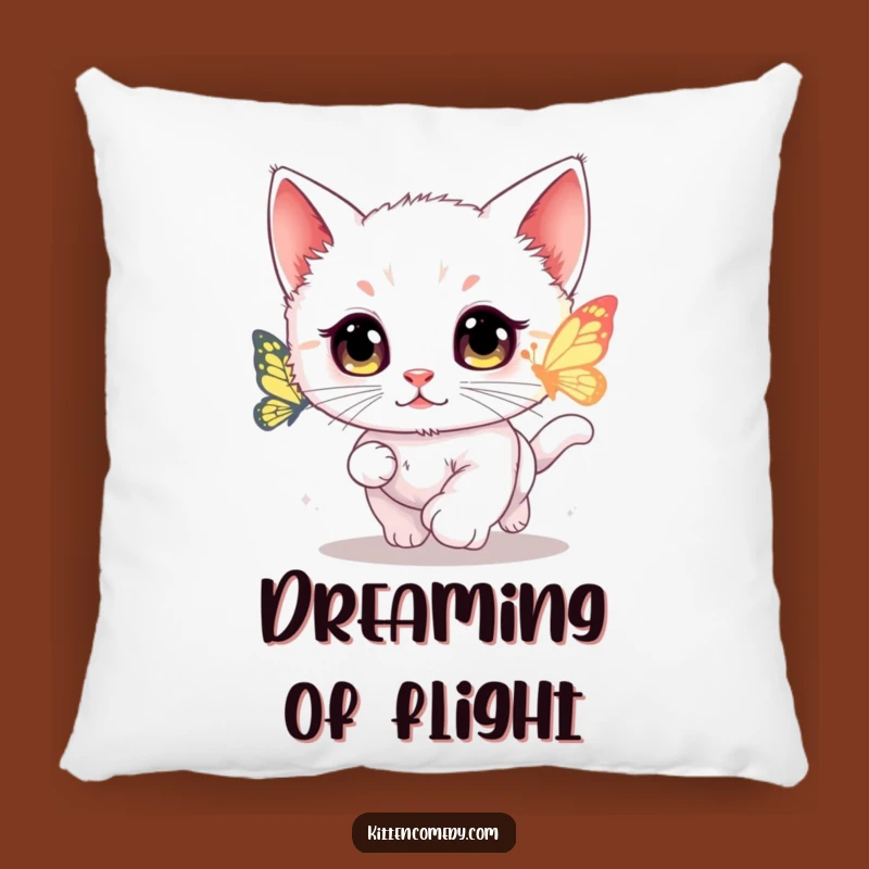 Funny Kawaii Kitten Butterfly Chase Pillow - Soft and Whimsical Decorative Cushion Gift
