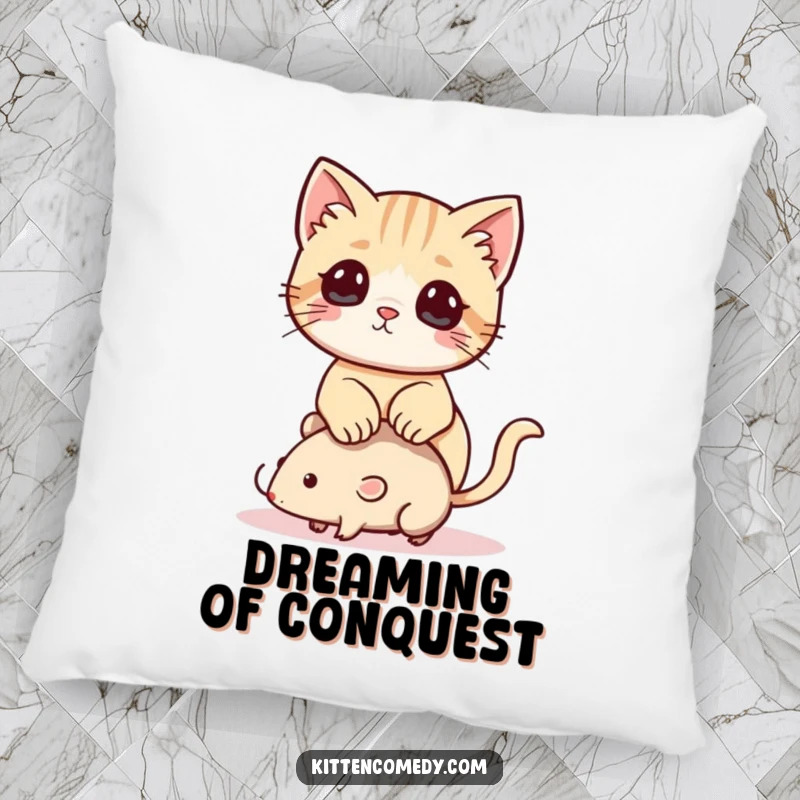Funny Kawaii Kitten Pillow: A plush pillow featuring a playful kitten triumphantly resting on a toy mouse.
