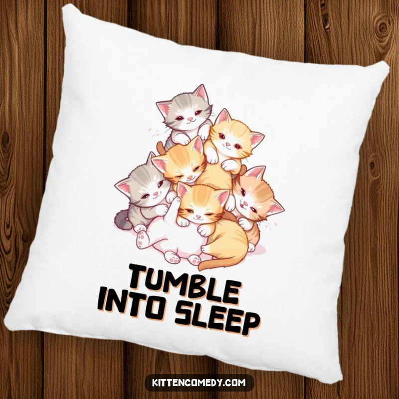 Funny Tumble Kittens Pillow: Kittens playfully tumbling together, a soft and funny gift for cozy chaos.