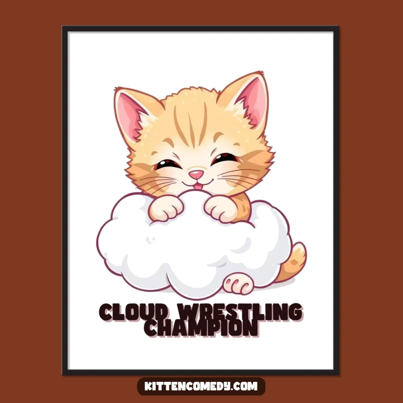 Funny Cheerful Kitten Cloud Digital Art, Whimsical Decor for a Happy Home