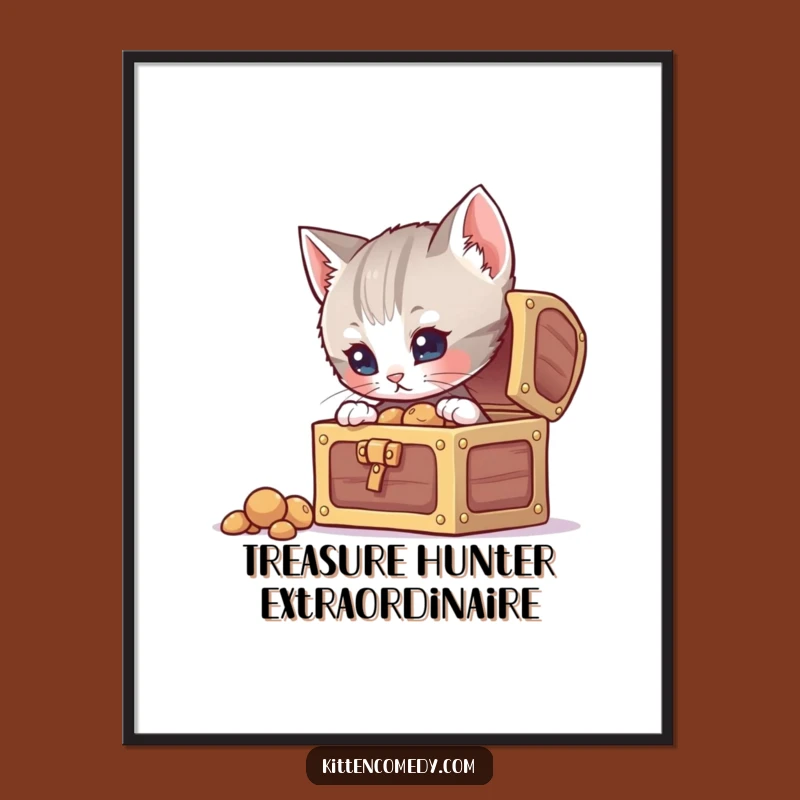 Funny Curious Kitten Treasure Digital Art, Intriguing Decor for Your Space