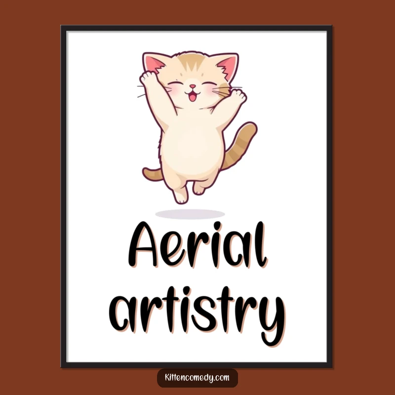 Funny Kawaii Kitten Acrobat Flip Digital Art - Energetic Printable Decor