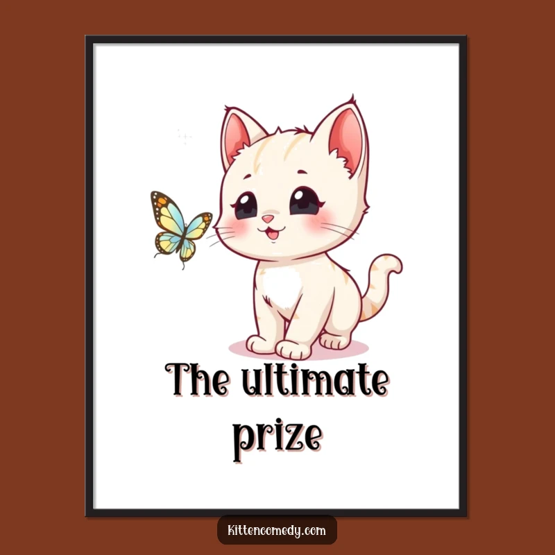 Funny Kawaii Kitten Butterfly Chase Digital Print: Instant Joyful Decor!