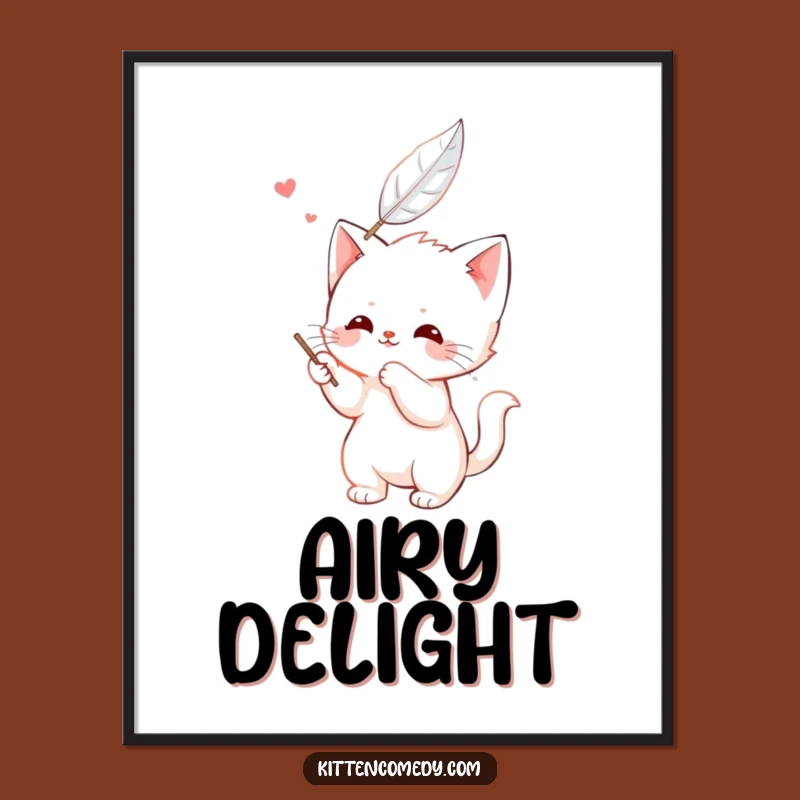 Funny Kawaii Kitten Feather Batting Digital Art - Playful Feline Art for Instant Cheer Gift