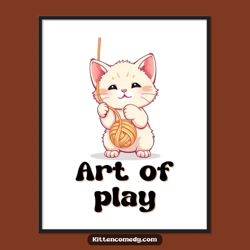 Funny Kawaii Kitten Yarn Ball Digital Art - Playful Printable Decor for Cat Lovers