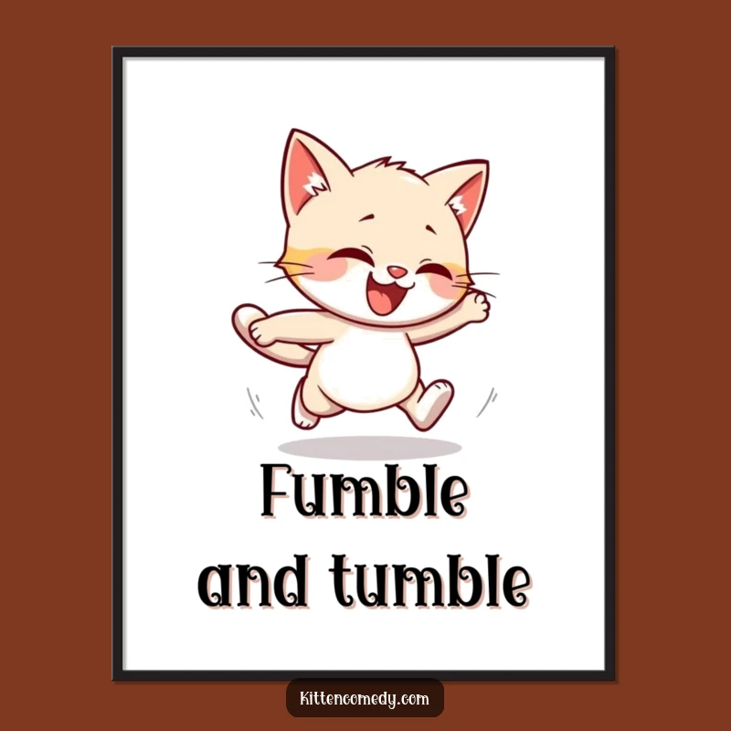 Instantly download and print this charming funny art of a kitten's funny stumble. Add a touch of hilarious feline energy to your decor.