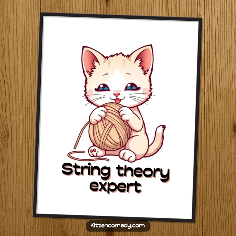 Funny kitten playfully batting at a yarn ball, high-resolution digital art print for instant playful wall decor.