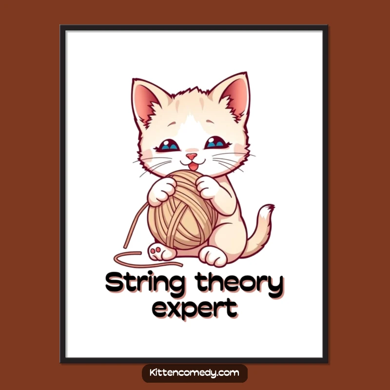 Funny Kitten Yarn Ball Digital Art Print: Playful Cat Decor, Instant Feline Gift